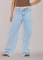 LACE OVERLAY WIDE LEG JEANS-LIGHT BLUE