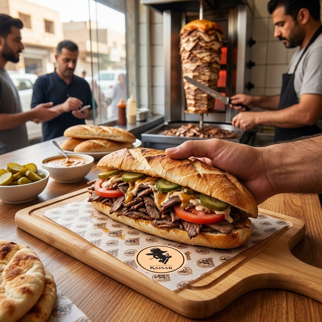 ساندويش شاورما لحم دبل