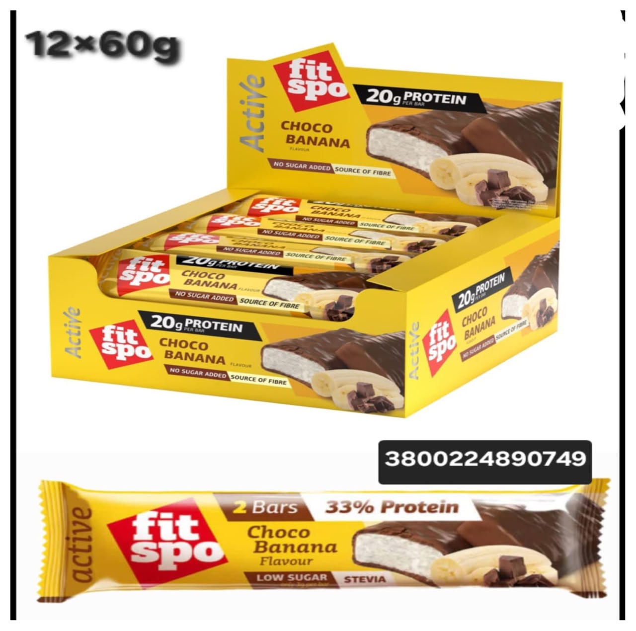 FIT SPO PROTEIN CHOCO BANNA  60G *12 ADD