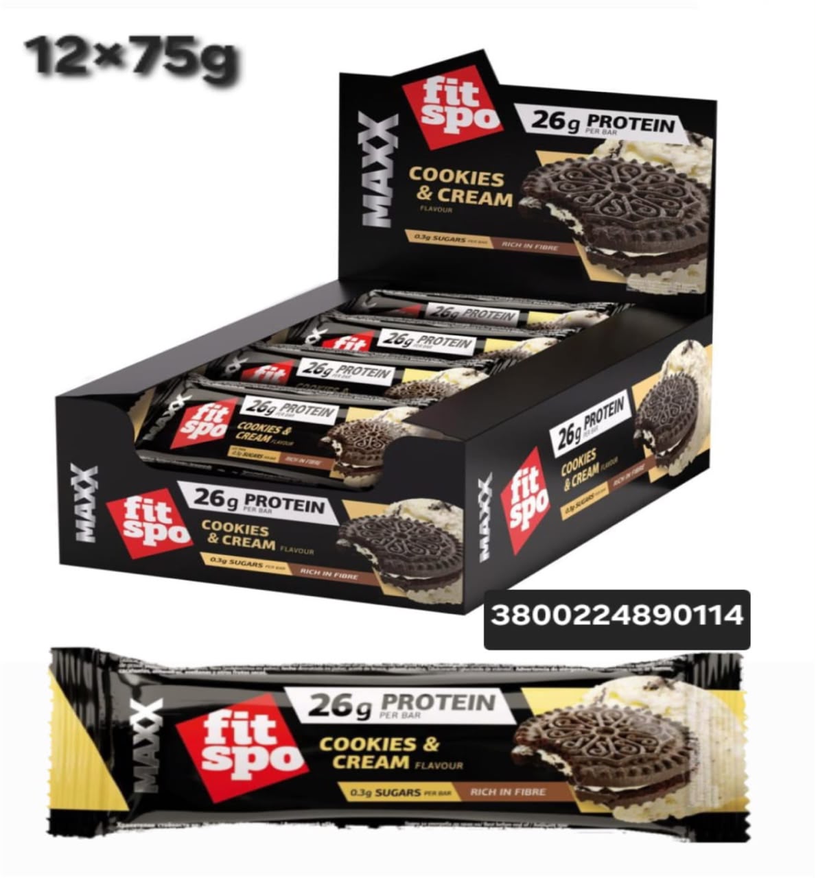 FIT SPO PROTEIN COOKIES & CREAM  75 G * 12 ADD