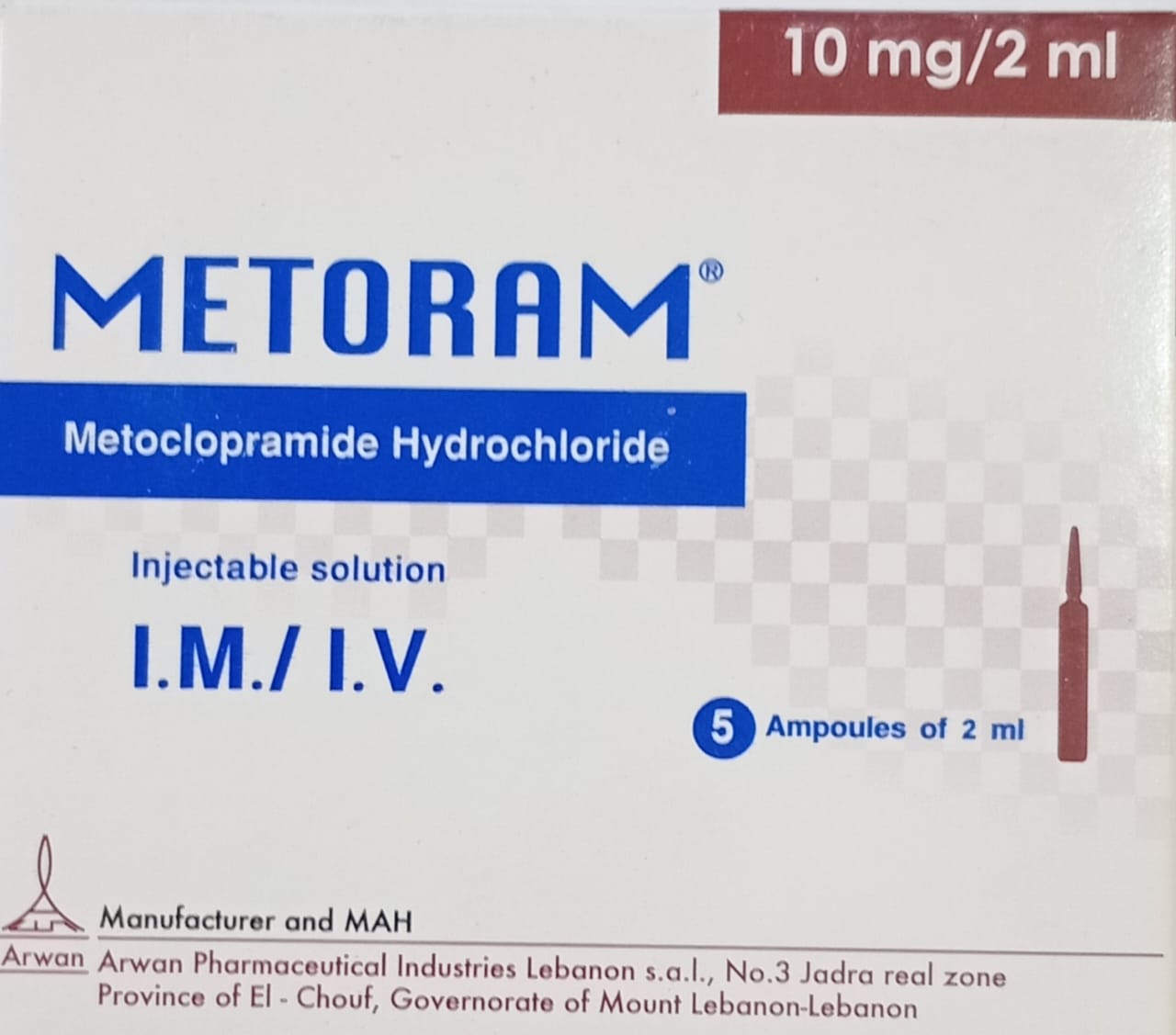 Metoram 5 amp/2ml/iv&im - Metclopromide