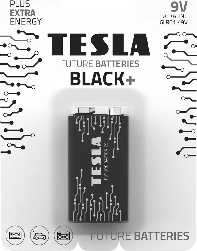 Tesla 9V Battery Black+  Plus Extra Energy Blister Foil 6LR61/9V
