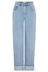 CUFFED STRAIGHT GEANS-LIGHT BLUE-36