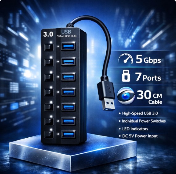 7PORT USB HUB  بمفتاح الباور