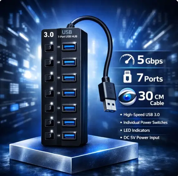 7PORT USB HUB  بمفتاح الباور