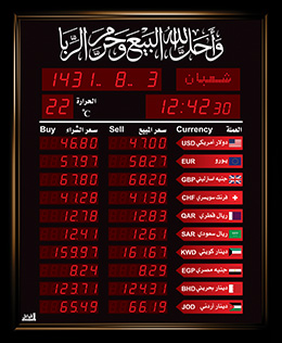 لوحة أسعار عملات (قياس : 70 × 85 سم)